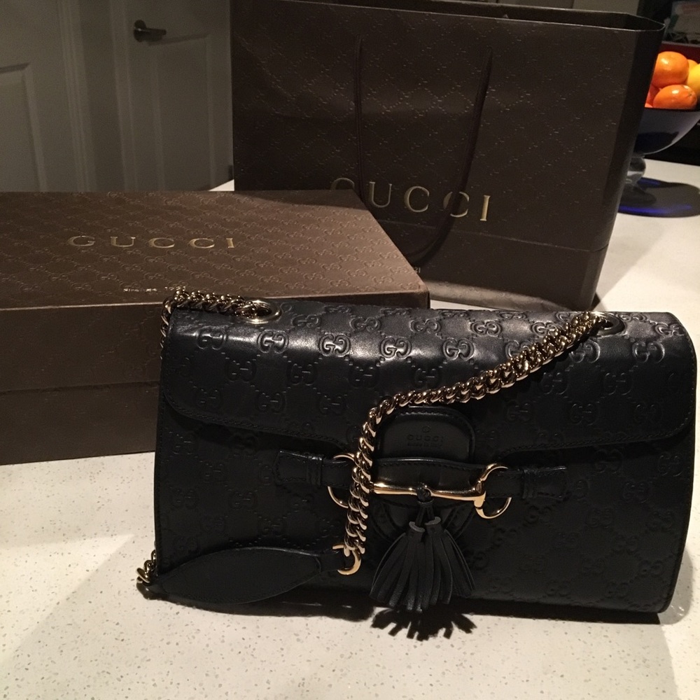 Gucci Emily Chain Black Leather Handbag